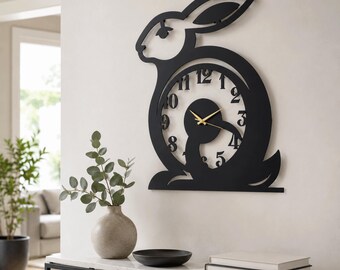Rabbit Wall Clock, Bunny Wall Decor, Woodland Animal Clock, Minimalist Rabbit Wall Art, Cute Bunny Gift, Nature Room Decor ,