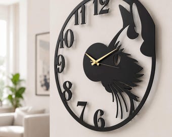 Cat Wall Clock Metal Animal Art Pet Lover Gift Kitty Silhouette Feline Decor Veterinarian Sign Meow Nursery Kitten Face Whisker Watch