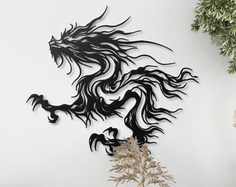Arte de parede com dragão de metal: decoração de fantasia gótica, decoração de parede para quarto de gamer