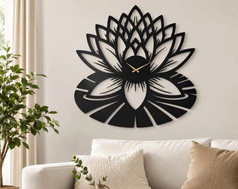 Lotus Flower Wall Clock Metal Yoga Studio Decor Zen Art Meditation Room Sign Mandala Spiritual Gift Boho Home Bedroom Interior Wellness ,