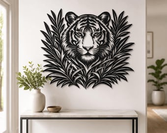 Metal Tiger Wall Art: Modern Jungle Decor Safari Animal Wall Sign ,