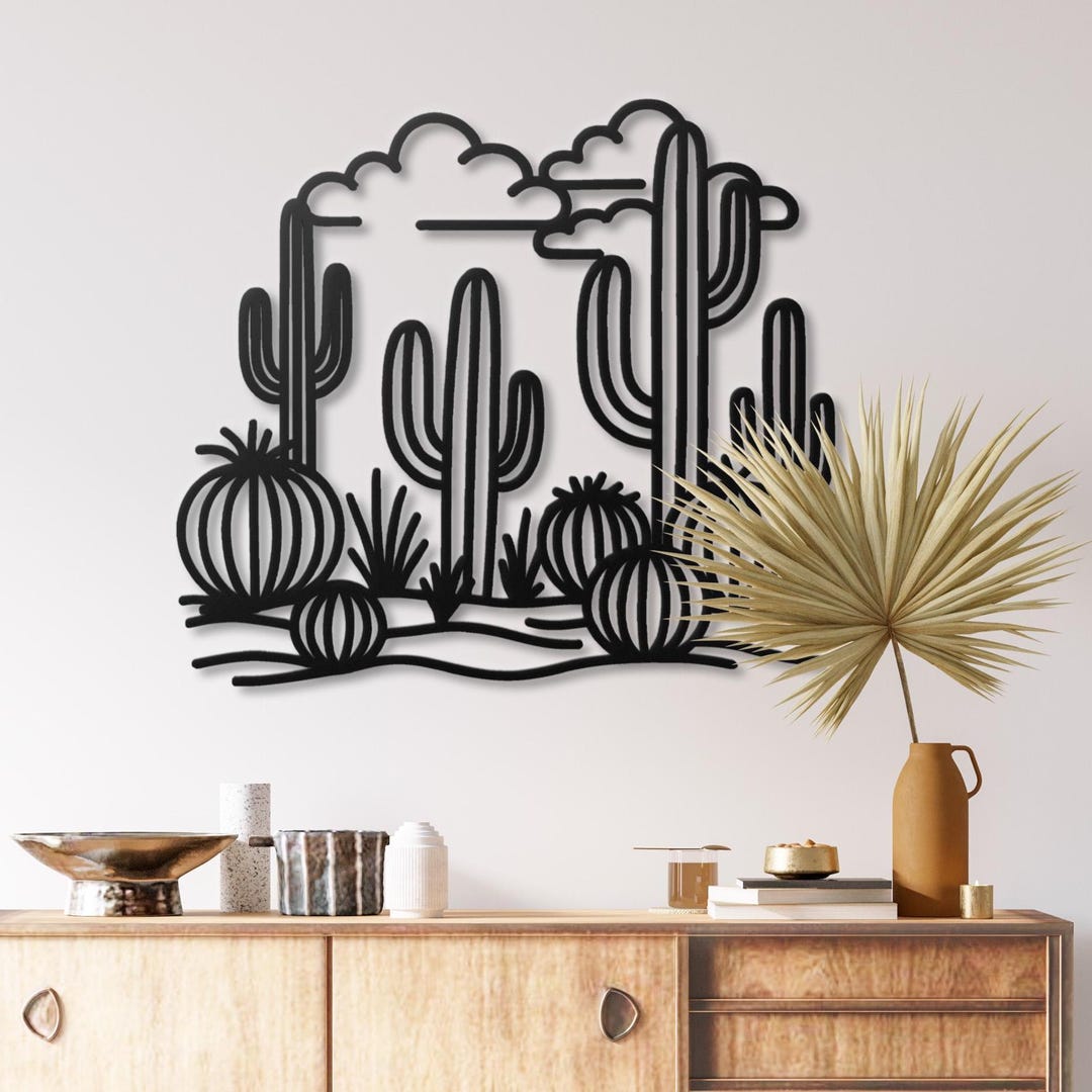 Metal Cactus Wall Art Southwestern Desert Landscape Wall Decoration ...