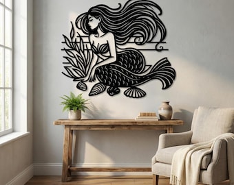 Mermaid Metal Wall Art Coastal Nursery & Beach House Wall Art