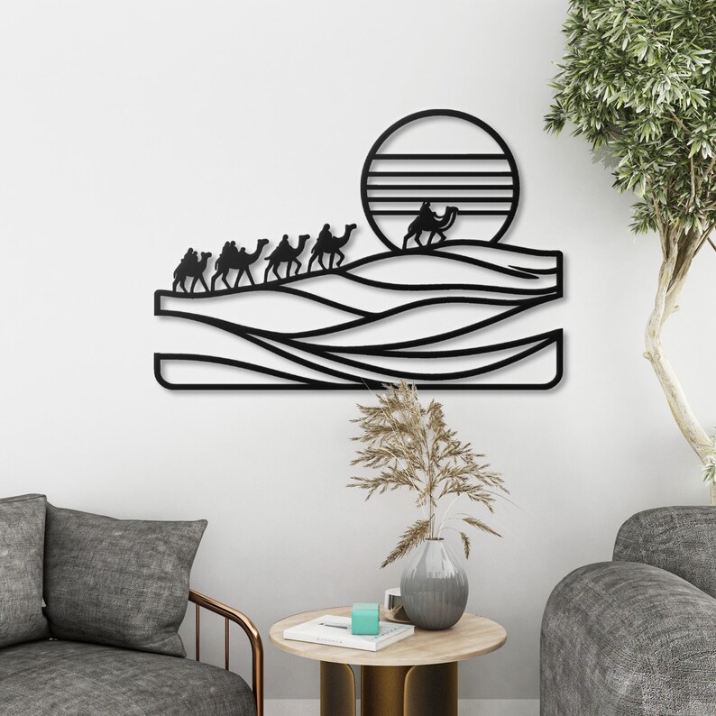 Camel Metal Wall Art Desert Sunset Scene - Bohemian Home Wall Decor - Etsy