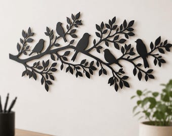 Birds on Branch Metal Wall Art Decor Metal Bird Silhouette Sculpture Nature Inspired Living Room Wall Hanging, Interior Home Decoration