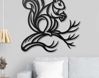 Quadro de parede de metal com esquilo: Decoração rústica para quarto de bebê com tema de floresta