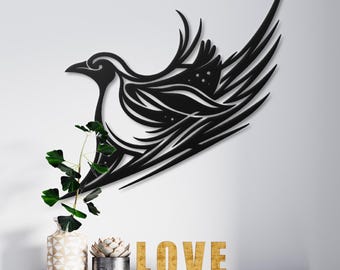 Abstract Metal Bird Wall Art, Minimalist Penguin Silhouette, Modern Tribal Bird Decor, Continuous Line Nature Sign, Large Metal Art