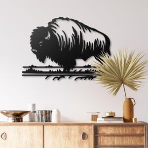 Bison Metal Wall Art, Rustic Buffalo Decor for Cabin, Western & Farmhouse Wall Art, American Wildlife Sign for Man Cave
