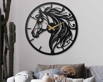 Horse Wall Clock Metal Horse Art Equestrian Decor Horse Lover Gift Farmhouse Wall Decor Stallion Silhouette Animal Wall Hanging Western Art
