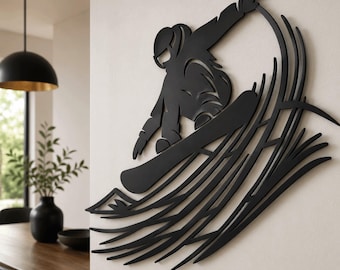 Snowboarder Metal Wall Art: Modern Winter Sports Decor, ,