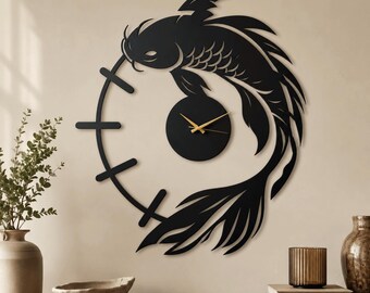 Koi Fish Wall Clock, Japanese Zen Decor, Asian Style Wall Art, Fish Lover Gift, Minimalist Aquarium Clock, Oriental Home Decor ,