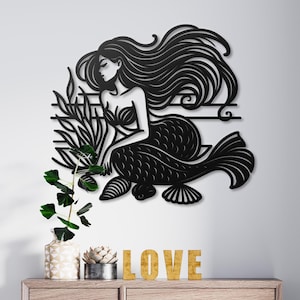 Mermaid Metal Wall Art | Nautical Ocean Decor | Coastal Wall Hanging | Fantasy Beach House & Bathroom Art | Nursery Gift for Girls