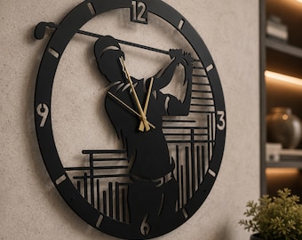 Golf Wall Clock Metal Art Golfer Silhouette Sport Decor Retirement Gift For Him Clubhouse Decoration Man Cave Unique Timepiece Dad Father, ,