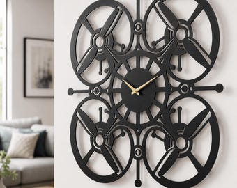 Drone Wall Clock Metal Quadcopter Art Pilot Gift Tech Room Decor UAV Sign Aerial Photographer Present FPV Racing Gear Boys Bedroom