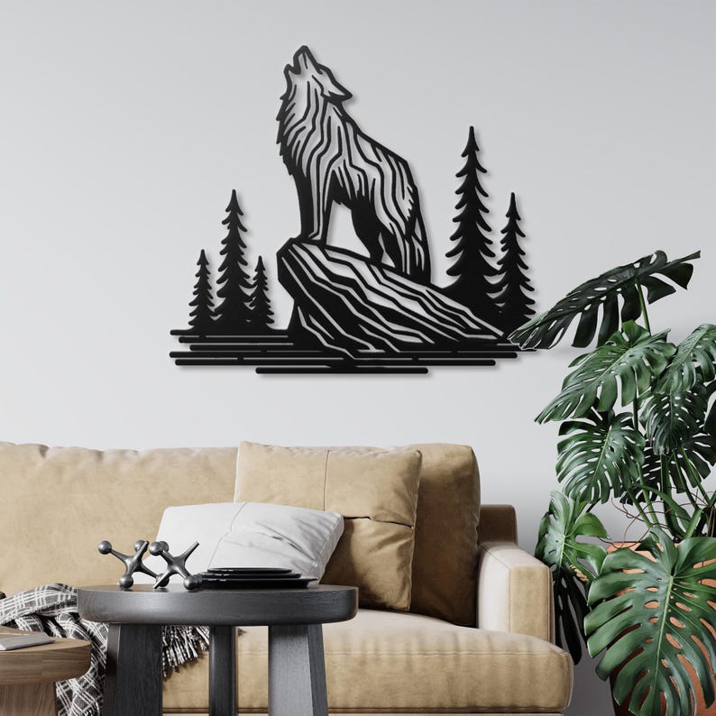 Rustic Wolf Metal Wolf Wall Art: Rustic Forest Scene, Cabin Wall Decor - Etsy