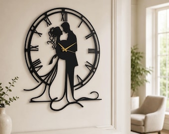 Personalized Wedding Couple Clock, Bride Groom Wall Clock, Anniversary Gift for Couple, Romantic Valentine Wall Decor, Newlywed Gift ,