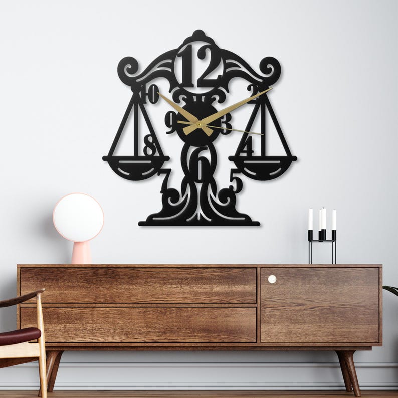 Judge Clock Scales of Justice Metal Wall Clock Law Office Decor Lawyer Gift ...