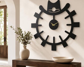 Western Cowboy Wall Clock, Industrial Gear Art Metal Hat Timepiece Rustic Man Cave Gift, Unique Silent Watch Farmhouse Living Room Design