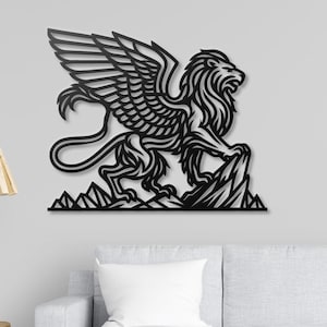 Griffin Metal Wall Art | Gryphon Wall Decor | Mythical Creature Hanging | Heraldic Fantasy Art for Office, Man Cave & Library Gift