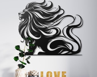 Metal Lion Wall Art: Modern Office Wall Decor, Leo Zodiac Gift Decor