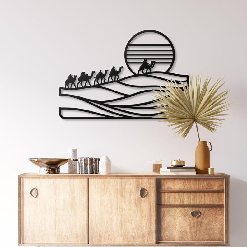 Camel Metal Wall Art Desert Sunset Scene - Bohemian Home Wall Decor - Etsy