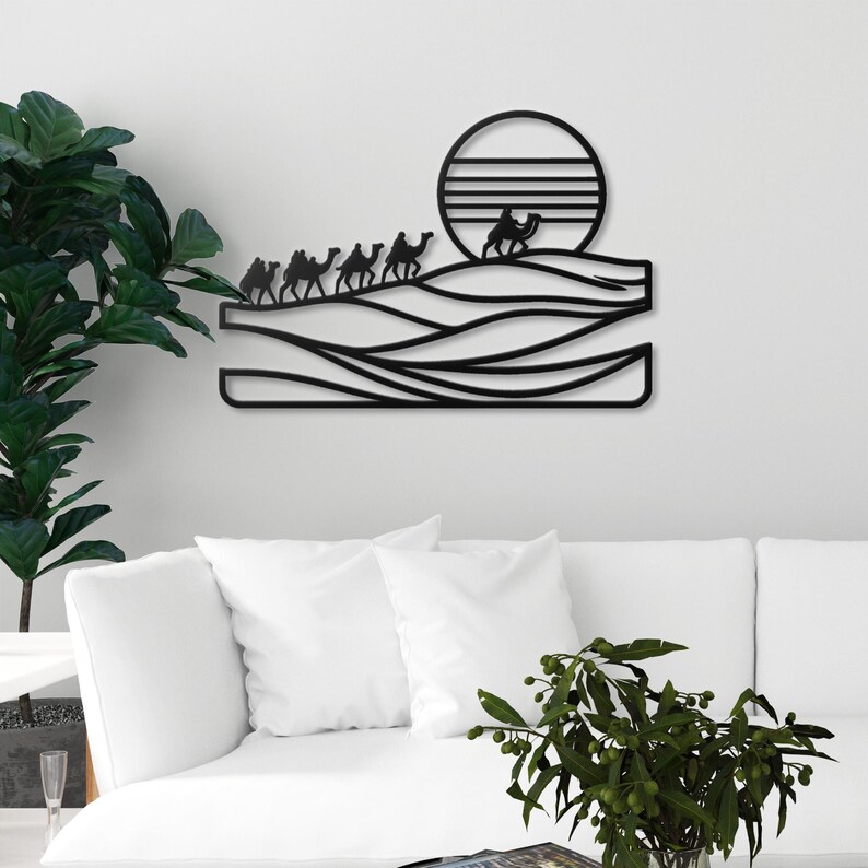 Camel Metal Wall Art Desert Sunset Scene - Bohemian Home Wall Decor - Etsy