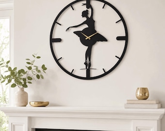 Ballerina Wall Clock Metal Ballet Dancer Art Dance Teacher Gift Girls Bedroom Decor Nursery Sign Recital Present Pointe Shoes,Dance Studio ,