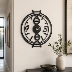 Wanduhr mit DNA-Helix, Geschenk für Genetik- und Biologie-Fans, Dekoration für Wissenschaftslabore, Bürouhr für Wissenschaftler, Moderne DNA-Kunst