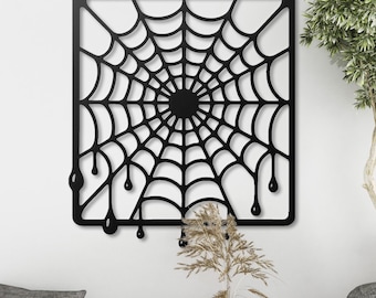 Dripping Spiderweb Metal Wall Art: Gothic Halloween Wall Decor ,