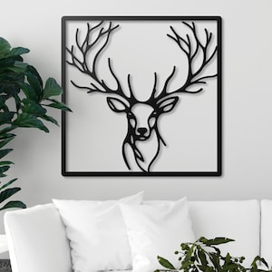 Deer Head Metal Wall Art Stag Silhouette, Modern Rustic Cabin Decor, Woodland Animal Nature Lover Gift, Farmhouse Antler Wall Hanging Art