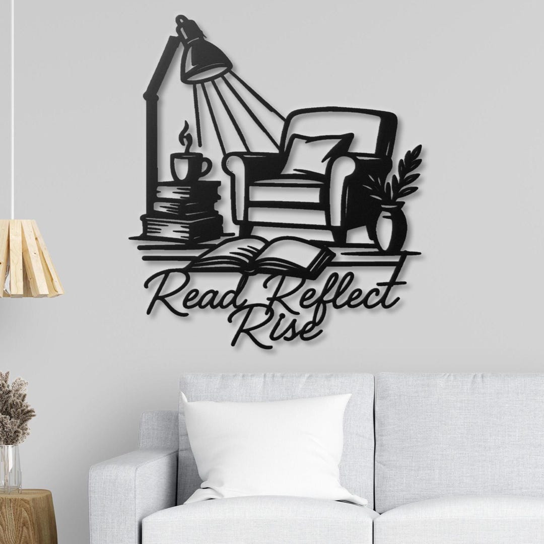 Read Reflect Rise Metal Wall Art Inspirational Home Library Wall Decor ...