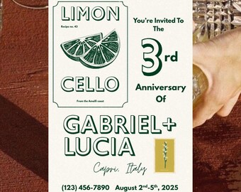 Retro Italian Limoncello Themed Anniversary Trip Invitation