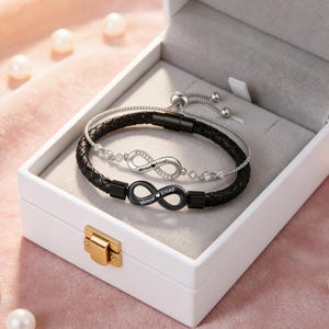 Personligt Infinity-armbandsset för par, Anpassade namnarmband för par, Graverade matchande smycken, Årsdag, Alla hjärtans dag-present