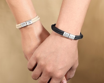Personalized Bracelet For Couples,Partner Bracelet with Engraving,Sailing Rope Bracelet, Adjustable Sliding Knot Bracelet,Partner jewelry