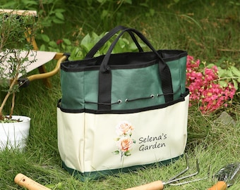 Bolsa de jardín personalizada con organizador de herramientas, bolsa para guardar herramientas de jardín, regalo de jardinería para mujeres, organizador de herramientas de jardín, regalo para mamá jardinera o abuela