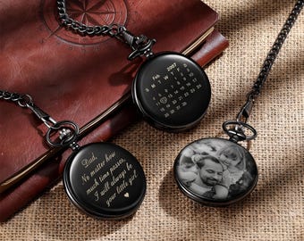 Custom Photo Pocket Watch with Chain,Engraved Pocket Watch,Memory Watch,Picture Pocket Watch for Men,Wedding Gifts,Birthday Gifts for Him