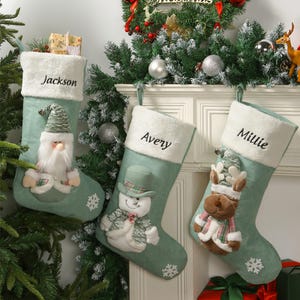 Gepersonaliseerde 3D-kerstsokken, geborduurde naam familie kerstsokken, kerstsok, sneeuwpop kous, kersthuisdecoratie