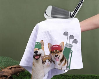 ペットの写真入りカスタムペットゴルフタオル、パーソナライズされた犬用タオル、カスタム猫用ゴルフタオル、ペットゴルフタオル、犬のお父さんへのギフト、犬好きへのギフト、ゴルフ好きへのギフト