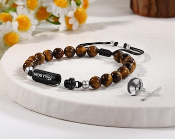 Personalized Pet Ashes Bracelet,Urn for Dog Ashes,Custom Name Beaded Cremation Bracelet,Cat Urn Bracelet,Pet Loss Bracelet,Memorial Bracelet