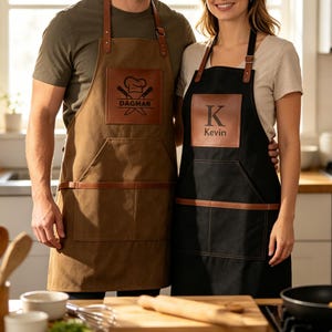 Custom Logo Canvas Apron,Personalized Leather Apron with Photo,Barista Chef Server Work Apron,Chef Daddy Gift for Him