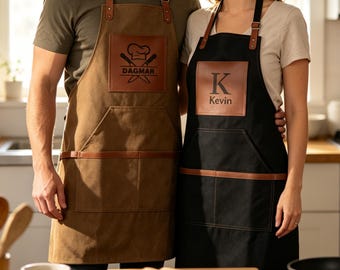 Tablier en toile avec logo personnalisé, tablier en cuir personnalisé avec photo, tablier de travail chef serveur barista, cadeau papa chef pour lui