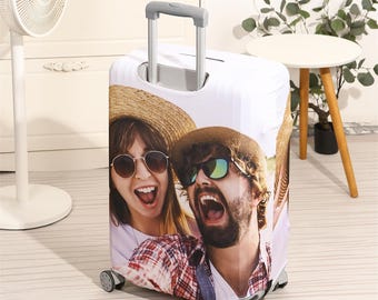 Custom Photo Luggage Cover,Funny Face Luggage Cover,Luggage Protector,Luggage Cover with Stretch,Travel Gift,Honeymoon Gifts,Christmas Gift