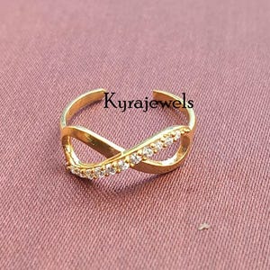 Women&#39;s Infinity Toe Ring Adjustable Round Cut Simulated Diamond In 14K Yellow Gold Plated 925 Silver
