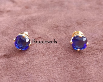 4.00 Carat Cushion Cut Simulated Blue Sapphire Women's Stud Earrings in 14K Yellow Gold Plated 925 Silver Daily Wear Elegant Jewelry Gift