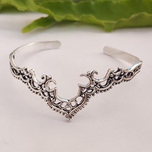 Sterling Silver V Shape Cuff Bracelet, Adjustable Open Bangle, Minimalist Jewelry