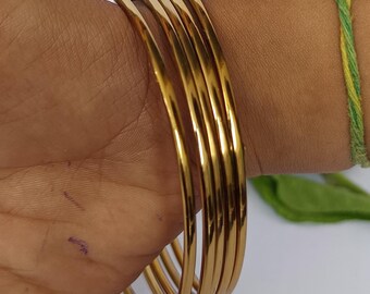Handmade Solid Brass Bangle Set: Minimalist Boho Jewelry