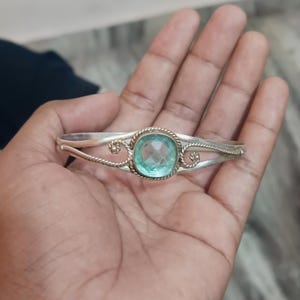 Aquamarine Bangle, 925 Sterling Silver Bangle, Handmade Bangle, Gemstone Bangle, Women Bangle, Designer Bangle, Beautiful Bangle, Gift Mom