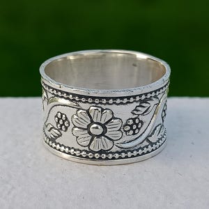Sterling Silver Flower Thumb Ring - Handmade Statement Ring