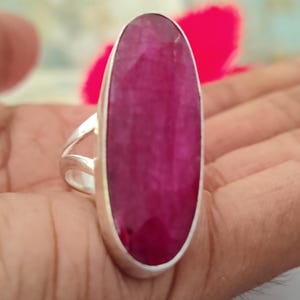 Natural Ruby Silver Ring, Long Oval Ruby Ring, 925 Sterling Silver Ring, Popular Statement Ring, Women Jewelry, Brithday Gift For Her Him,
