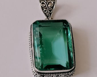 Blue Topaz Sterling Silver Pendant: Rectangle Gemstone, Handmade